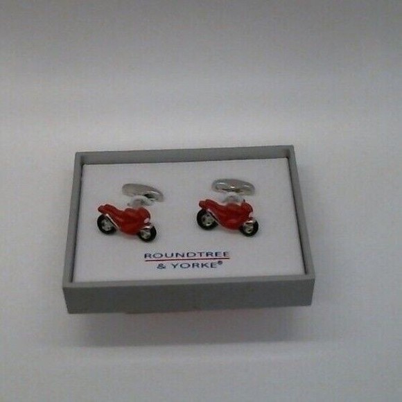 Roundtree & Yorke Red Tone Motorcycle Cufflinks Gift Box - Picture 2 of 3